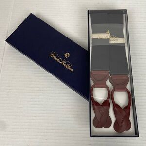 NEW Brooks Brothers Suspenders Braces Navy/Burgundy Adjustable Y Back Leather‎